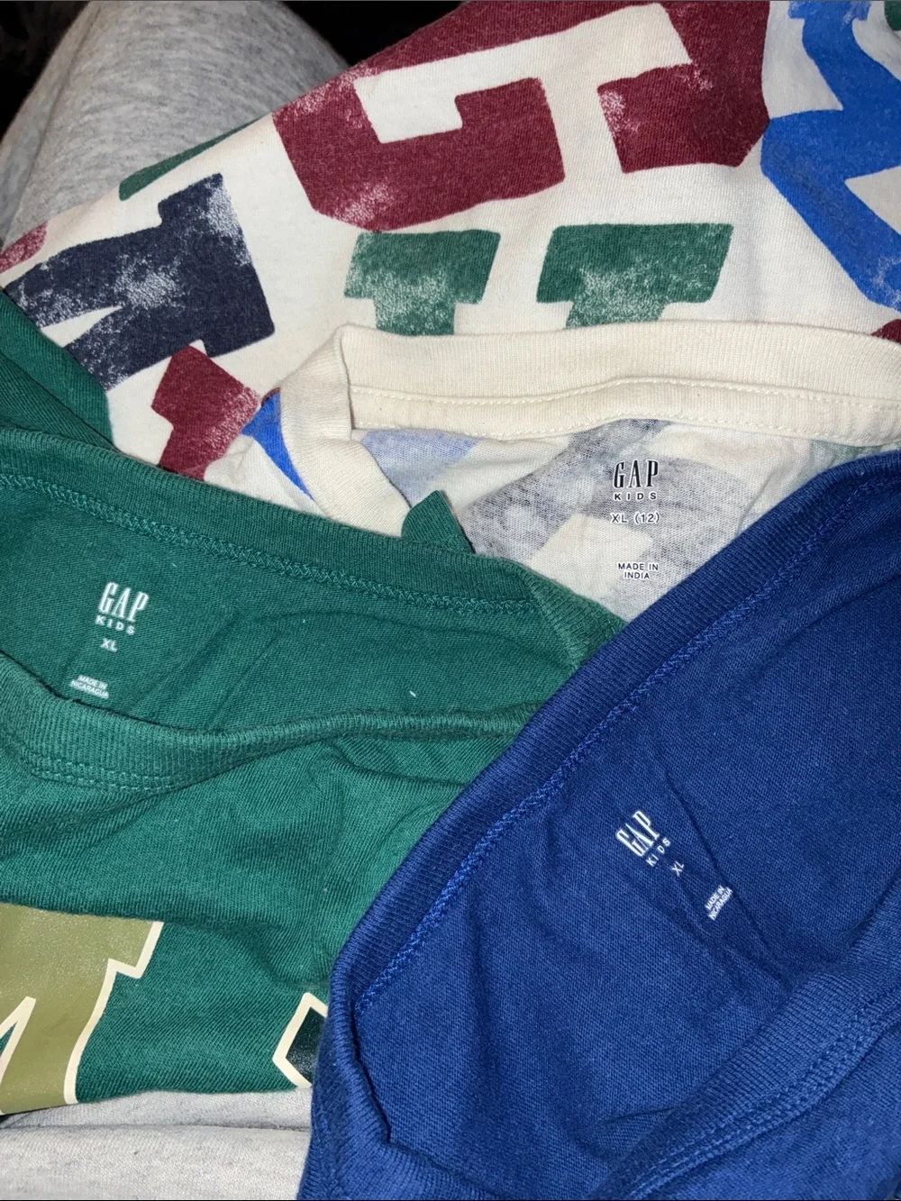 GAP Kids Short Sleeve Tees - Blue, Green & Multi Print patchwork lot of 3 XL